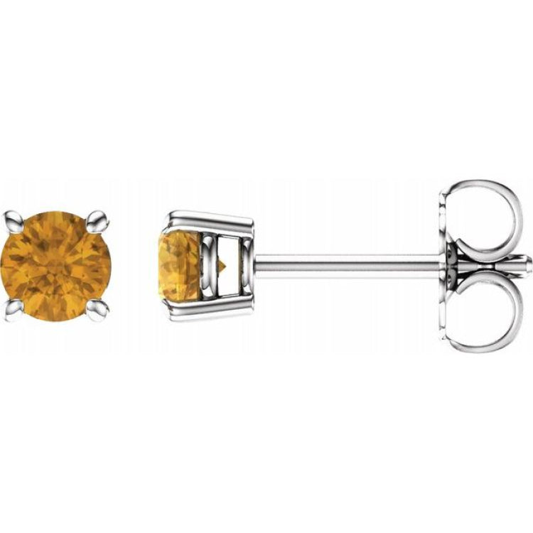14K White 4 mm Natural Citrine Earrings