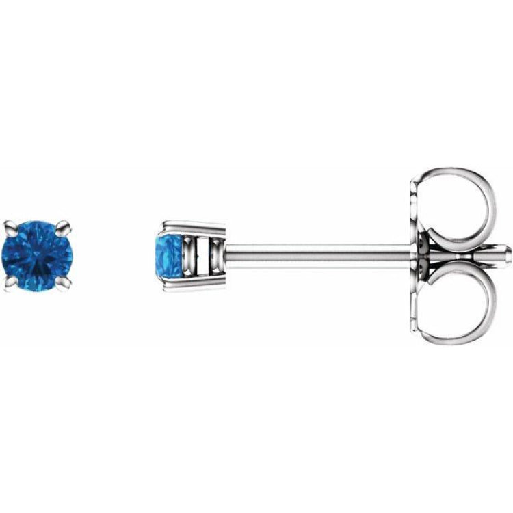14K White 2.5 mm Natural Swiss Blue Topaz Earrings