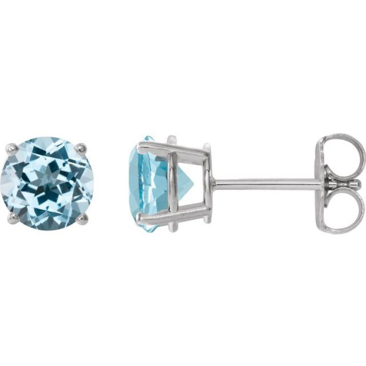 14K White 4 mm Natural Sky Blue Topaz Earrings