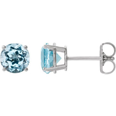 14K White 4 mm Natural Sky Blue Topaz Earrings