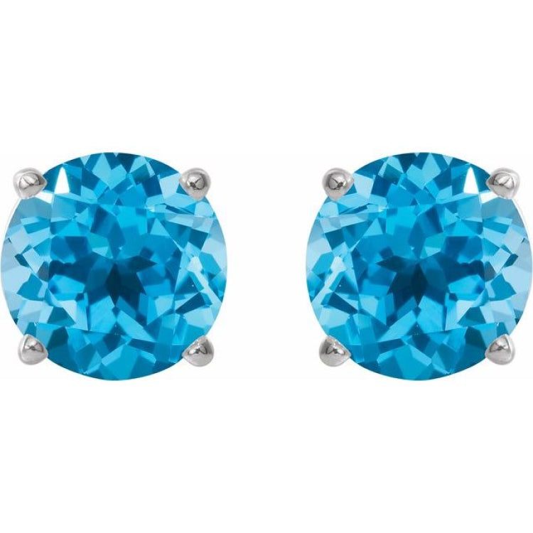 14K White 5 mm Natural Swiss Blue Topaz Earrings