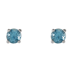 14K White 4 mm Natural Swiss Blue Topaz Earrings