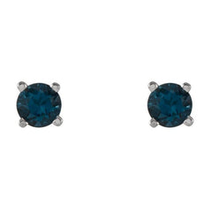 14K White 4 mm Natural London Blue Topaz Earrings