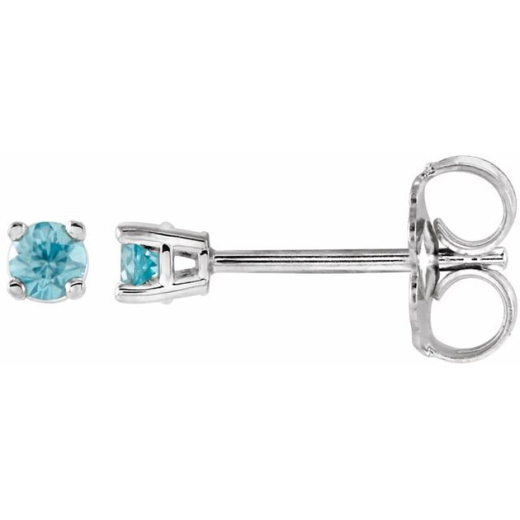 14K White 2.5 mm Natural Blue Zircon Earrings