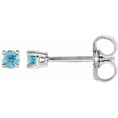 14K White 2.5 mm Natural Blue Zircon Earrings