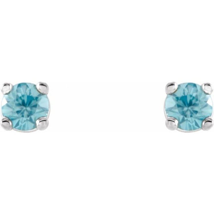 14K White 2.5 mm Natural Blue Zircon Earrings