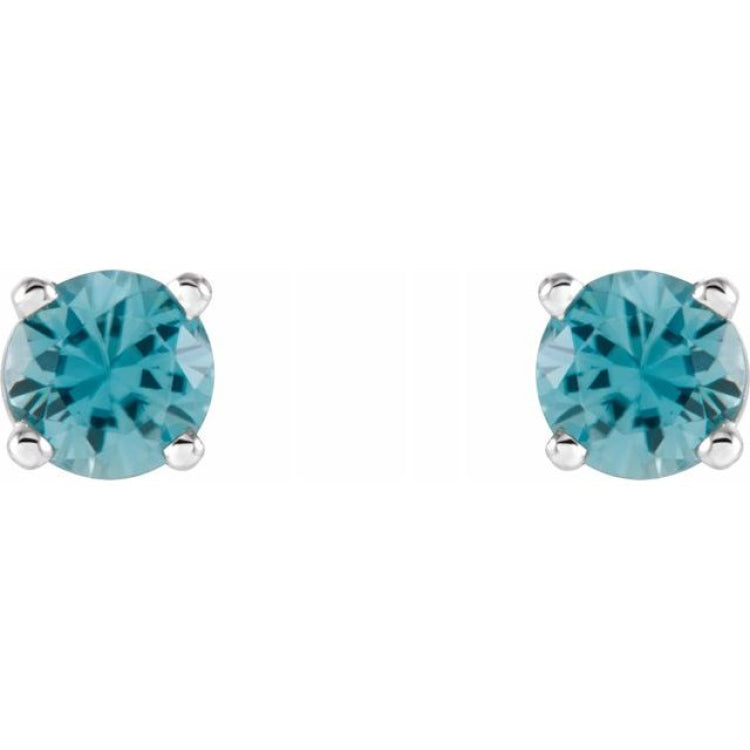 14K White 4 mm Natural Blue Zircon Earrings
