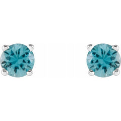 14K White 4 mm Natural Blue Zircon Earrings