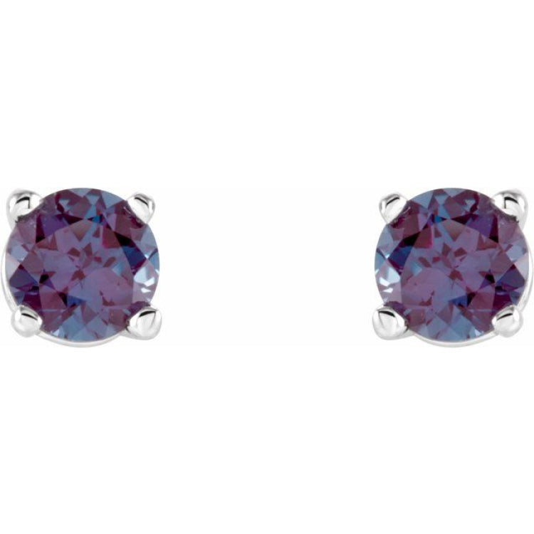14K White 4 mm Lab-Grown Alexandrite Earrings