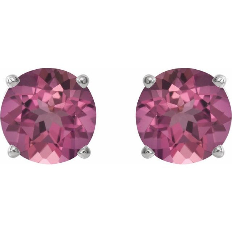 14K White 2.5 mm Natural Pink Tourmaline Earrings