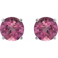 14K White 2.5 mm Natural Pink Tourmaline Earrings