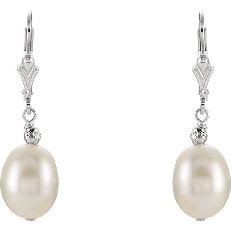 Sterling Silver 9-9.5 mm Cultured White Freshwater Pearl Earrings