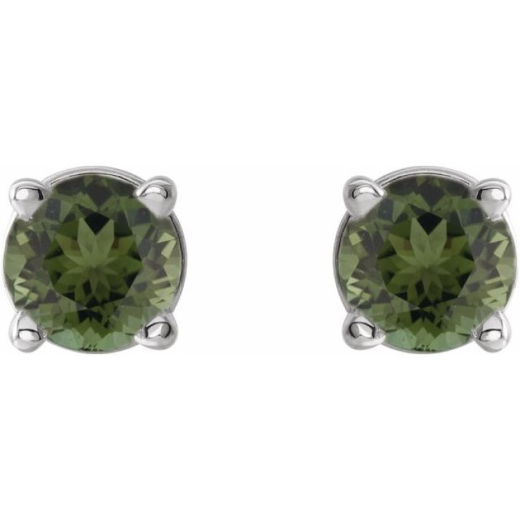 14K White 3 mm Natural Green Tourmaline Earrings