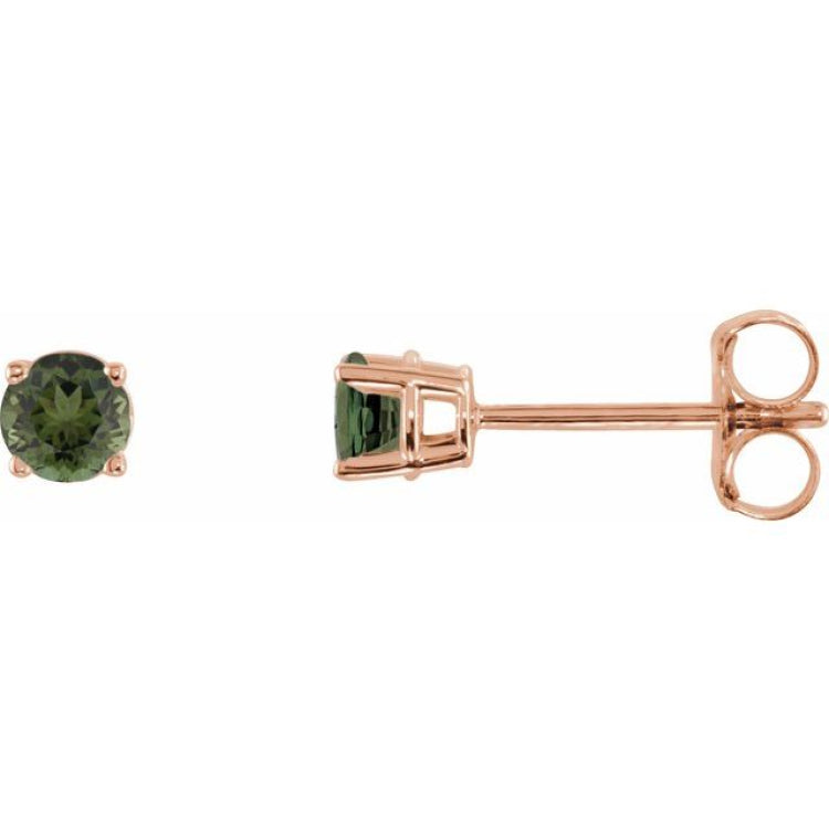 14K Rose 3 mm Natural Green Tourmaline Earrings