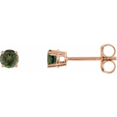 14K Rose 3 mm Natural Green Tourmaline Earrings