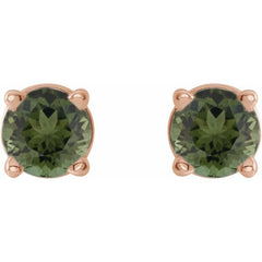 14K Rose 3 mm Natural Green Tourmaline Earrings