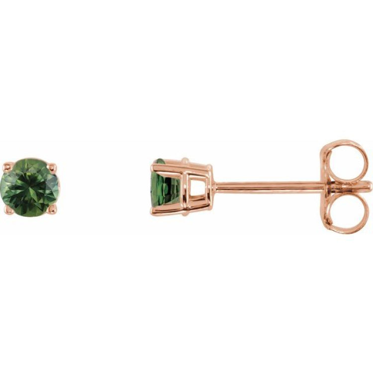 14K Rose 3 mm Natural Green Sapphire Earrings