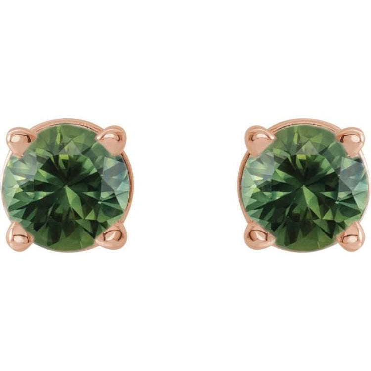 14K Rose 3 mm Natural Green Sapphire Earrings