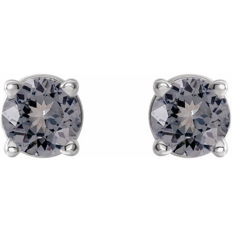 14K White 3 mm Natural Gray Spinel Earrings