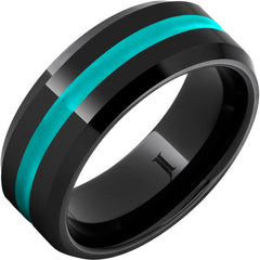 Black Diamond Ceramic Ring With Turquoise Enamel Inlay