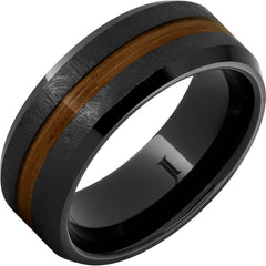 Barrel Aged Black Diamond Ceramic Ring with Rye Whiskey Wood Inlay