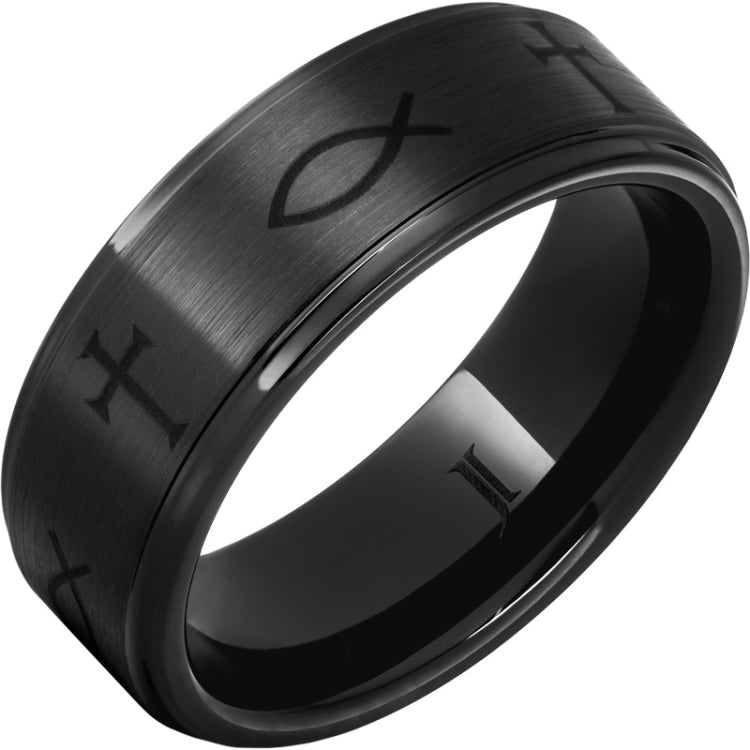 Ichthus - Black Diamond CeramicTM Christian Symbol Ring