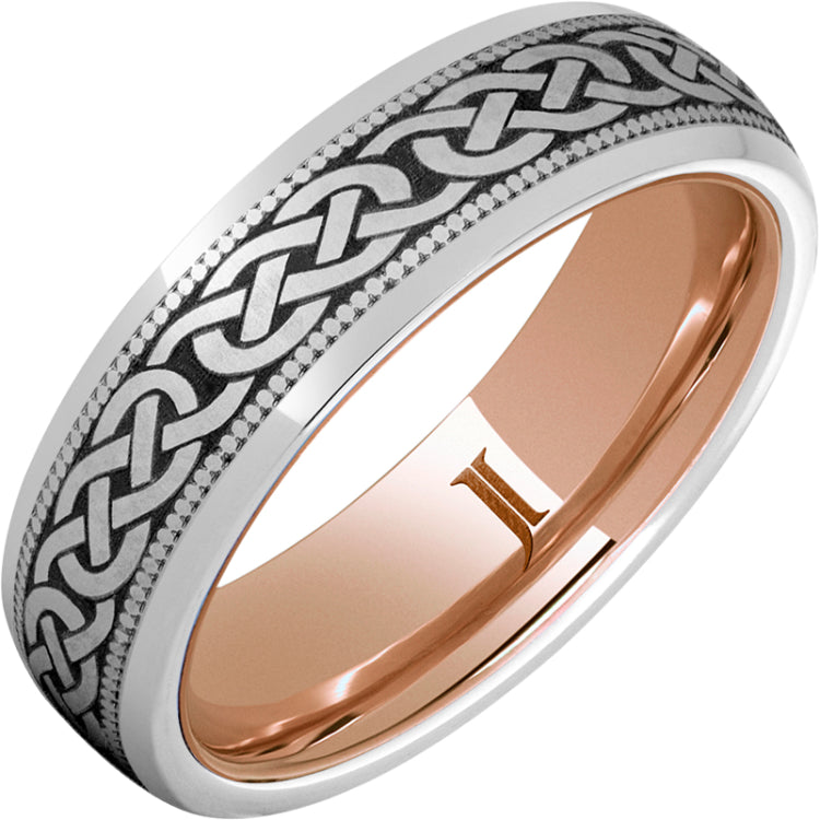 Serinium® Ring Celtic Three Knot Design, Rose Gold Interior and Milgrain Edge