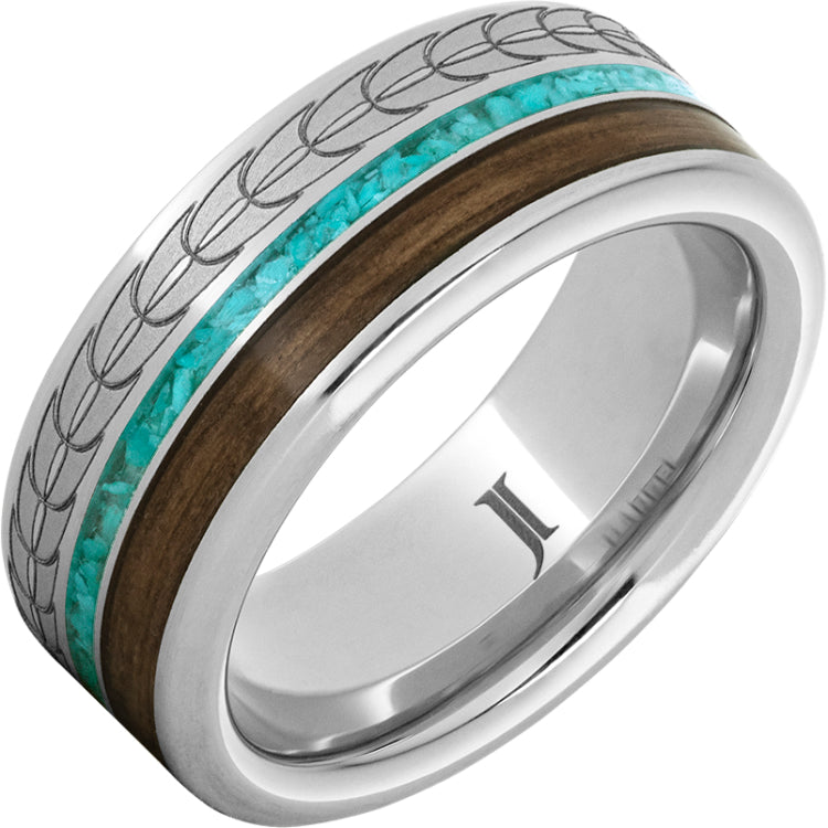 Barrel Aged Serinium® Ring with Turquoise and Bourbon Inlays