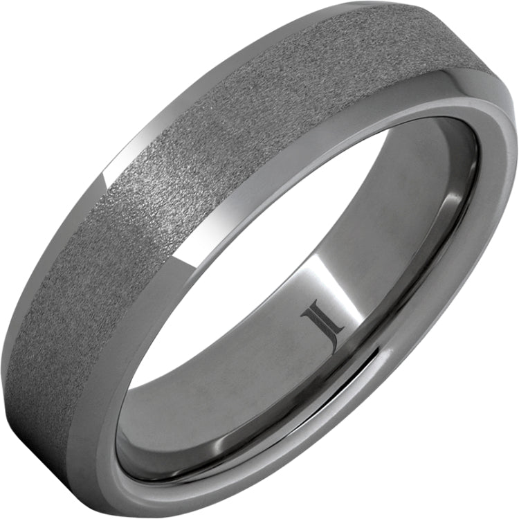 Rugged TungstenTM Beveled Edge Ring with Stone Finish