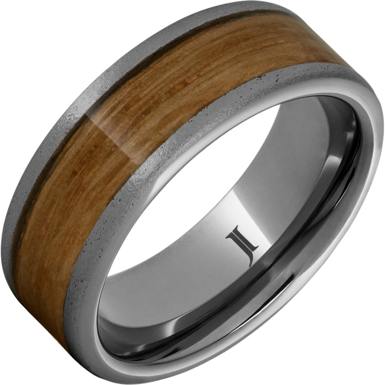 Barrel Aged Rugged Tungsten Ring with Single Malt Scotch Inlay and Stone Finish