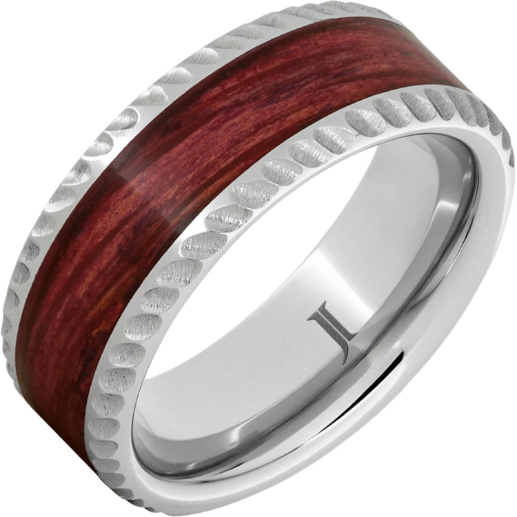 Barrel AgedTM Serinium Ring with Cabernet Inlay and Notched Edge