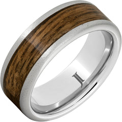 Barrel AgedTM Serinium® Ring with Bourbon Wood Inlay and Stone Finish