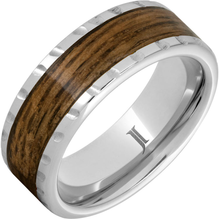 Barrel Aged Serinium® Ring with Bourbon Wood Inlay and Scored Edge