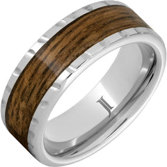Barrel Aged Serinium® Ring with Bourbon Wood Inlay and Scored Edge
