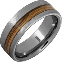 Barrel Aged Rugged Tungsten Ring with Rye Whiskey Inlay and Stone Finish