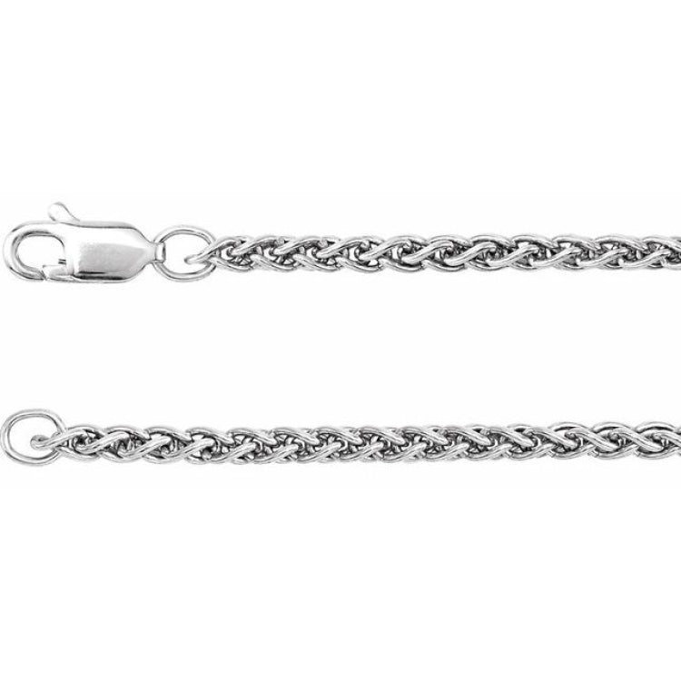 Rhodium-Plated Sterling Silver 2.4 mm Wheat 16" Chain