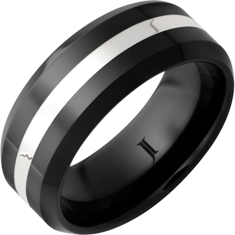 Black Diamond Ceramic Ring with Sterling Silver Inlay