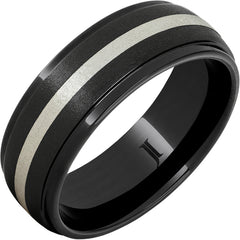 Black Diamond Ceramic Ring With Sterling Silver Inlay and Stone Finish