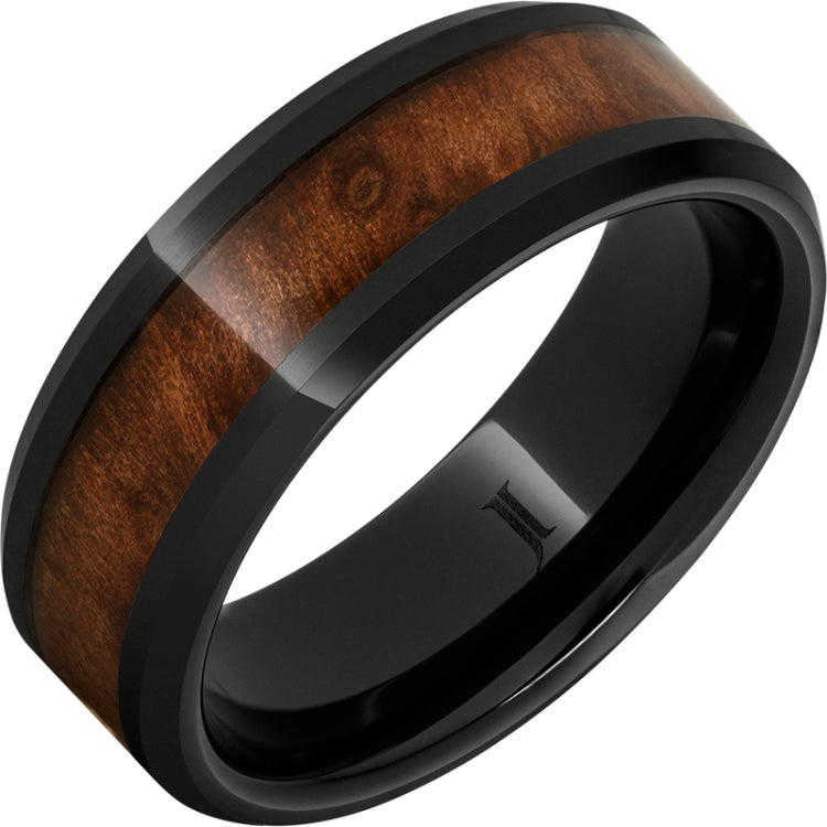 Black Diamond Ceramic Burlwood Inlay Beveled Ring