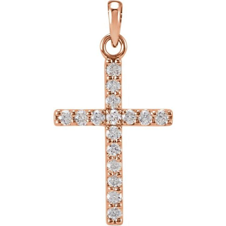 14K Rose 3/4 CTW Lab-Grown Diamond Cross Pendant