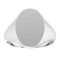 14K White Oval Signet Ring