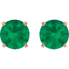 14K Rose 6 mm Lab-Grown Emerald Earrings