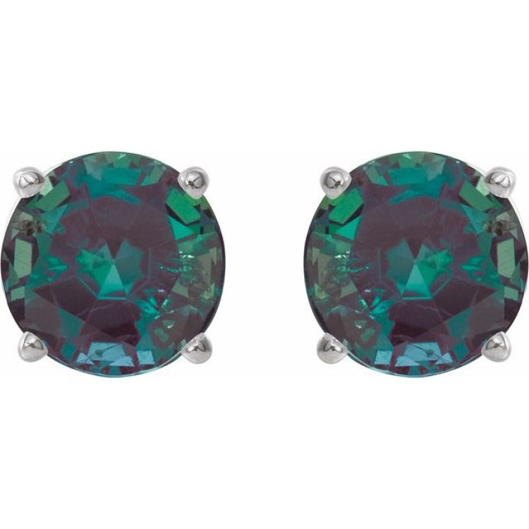 14K White 6 mm Lab-Grown Alexandrite Stud Earrings