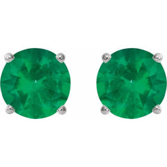14K White 6 mm Lab-Grown Emerald Earrings