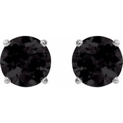 14K White 6 mm Natural Black Onyx Stud Earrings