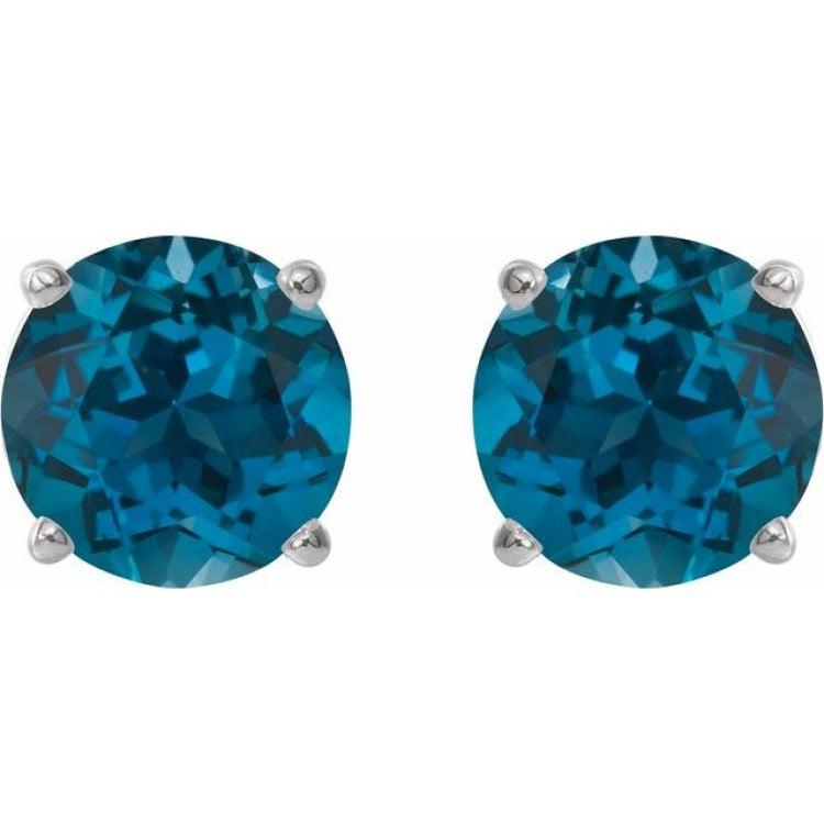 14K White 6 mm Natural London Blue Topaz Stud Earrings