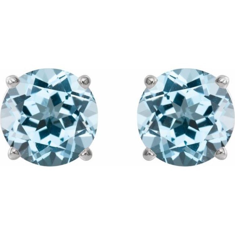 14K White 6 mm Natural Sky Blue Topaz Stud Earrings