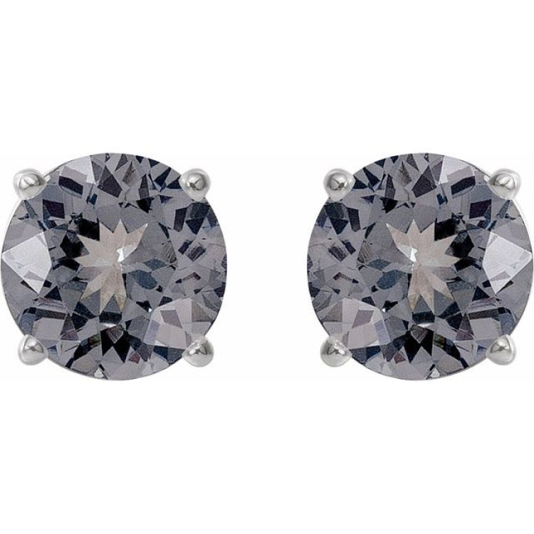 Platinum 6 mm Natural Gray Spinel Stud Earrings