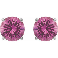14K White 7 mm Lab-Grown Pink Sapphire Earrings