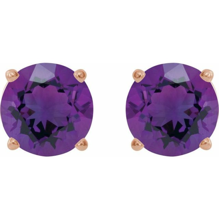 14K Rose 8 mm Natural Amethyst Earrings